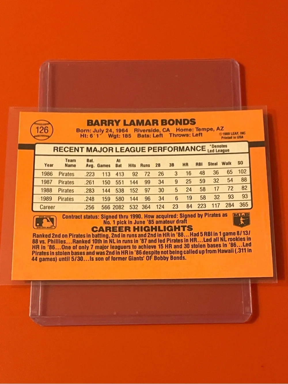 Barry Bonds #126 1990 Donruss Baseball Trading Card
